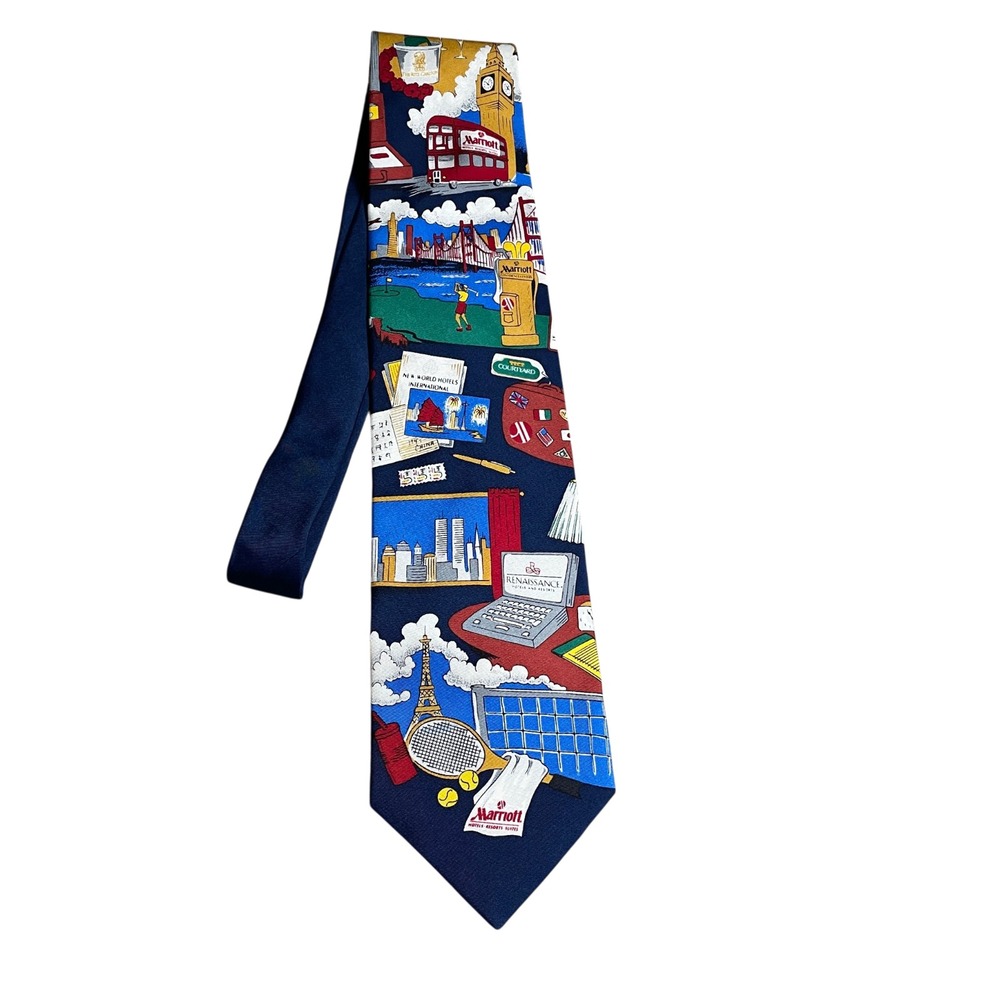 Marriott Hotel Vintage Men's Illustrated Novelty Hotel 100% Silk Tie